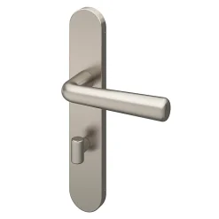 GoodHome Poignée De Porte<Ensemble poignée sur plaque rond à condamnation Dizel effet nickel satin gris L.121.5mm x l.42mm entraxe 165-195mm