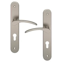 GoodHome Ensemble poignée sur plaque rondcylindre Beare effet nickel satin gris L.110.5mm x l.40mm entraxe 195mm- Poignée De Porte