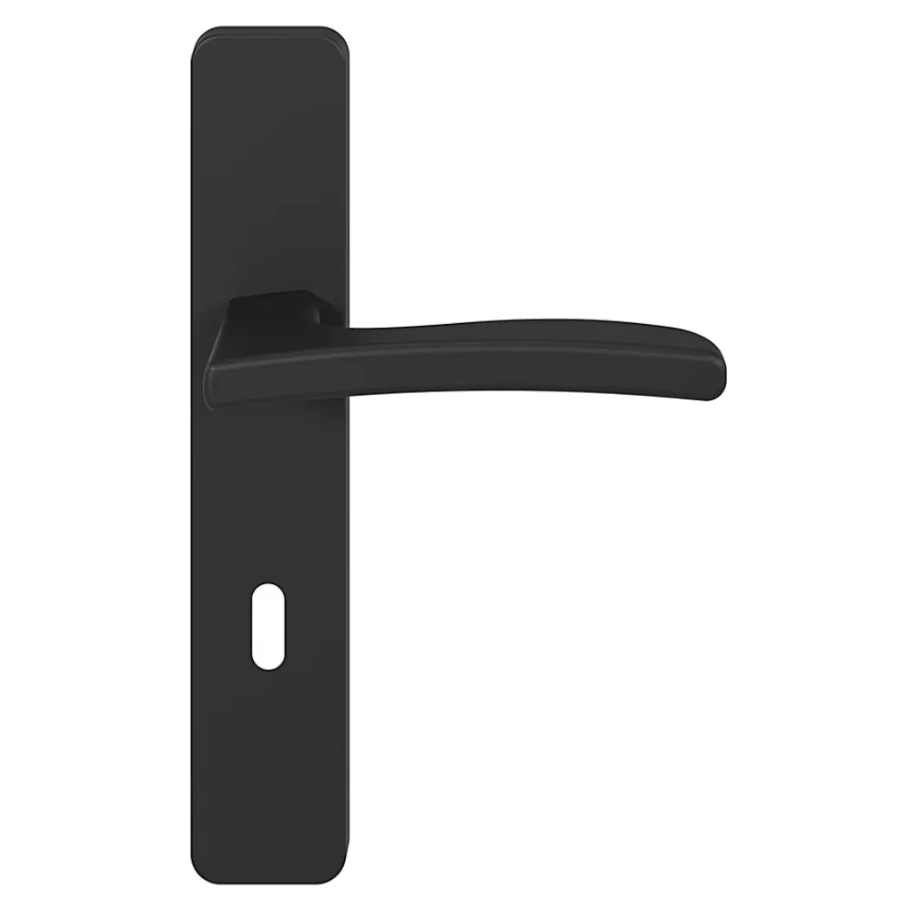 GoodHome Ensemble poignée sur plaque rectangulaire serrure Irvil effet nickel mat noir L.126.5mm x l.42mm entraxe 165-195mm- Poignée De Porte