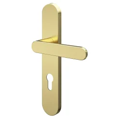 GoodHome Poignée De Porte<Ensemble poignée sur plaque rondcylindre Minzh effet laiton satin doré L.120mm x l.42mm entraxe 165-195mm