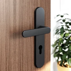 GoodHome Poignée De Porte<Ensemble poignée sur plaque rondcylindre Minzh effet nickel mat noir L.120mm x l.42mm entraxe 165-195mm