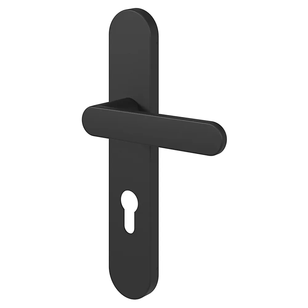 GoodHome Poignée De Porte<Ensemble poignée sur plaque rondcylindre Minzh effet nickel mat noir L.120mm x l.42mm entraxe 165-195mm