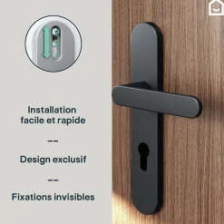 GoodHome Poignée De Porte<Ensemble poignée sur plaque rondcylindre Minzh effet nickel mat noir L.120mm x l.42mm entraxe 165-195mm