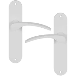 GoodHome Poignée De Porte<Ensemble poignée sur plaque rond Beare mat blanc L.110.5mm x l.40mm entraxe 165mm