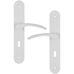 GoodHome Poignée De Porte<Ensemble poignée sur plaque rond serrure Beare mat blanc L.110.5mm x l.40mm entraxe 195mm