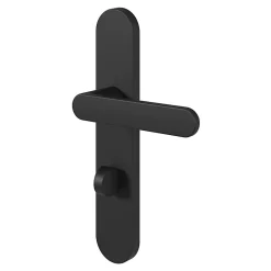 GoodHome Poignée De Porte<Ensemble poignée sur plaque rond à condamnation Minzh effet nickel mat noir L.120mm x l.42mm entraxe 165-195mm