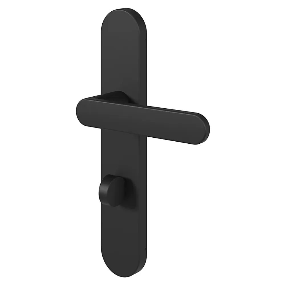 GoodHome Poignée De Porte<Ensemble poignée sur plaque rond à condamnation Minzh effet nickel mat noir L.120mm x l.42mm entraxe 165-195mm