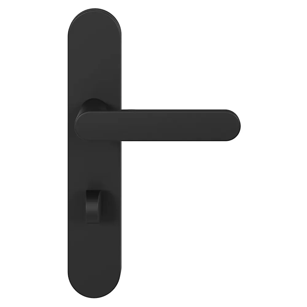 GoodHome Poignée De Porte<Ensemble poignée sur plaque rond à condamnation Minzh effet nickel mat noir L.120mm x l.42mm entraxe 165-195mm