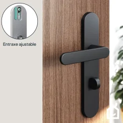 GoodHome Poignée De Porte<Ensemble poignée sur plaque rond à condamnation Minzh effet nickel mat noir L.120mm x l.42mm entraxe 165-195mm