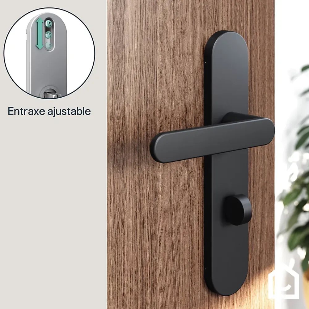GoodHome Poignée De Porte<Ensemble poignée sur plaque rond à condamnation Minzh effet nickel mat noir L.120mm x l.42mm entraxe 165-195mm