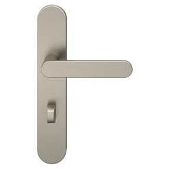 GoodHome Ensemble poignée sur plaque rond à condamnation Minzh effet nickel satin gris L.120mm x l.42mm entraxe 165-195mm- Poignée De Porte