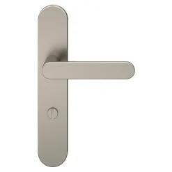 GoodHome Ensemble poignée sur plaque rond à condamnation Minzh effet nickel satin gris L.120mm x l.42mm entraxe 165-195mm- Poignée De Porte