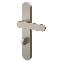 GoodHome Ensemble poignée sur plaque rond à condamnation Minzh effet nickel satin gris L.120mm x l.42mm entraxe 165-195mm- Poignée De Porte