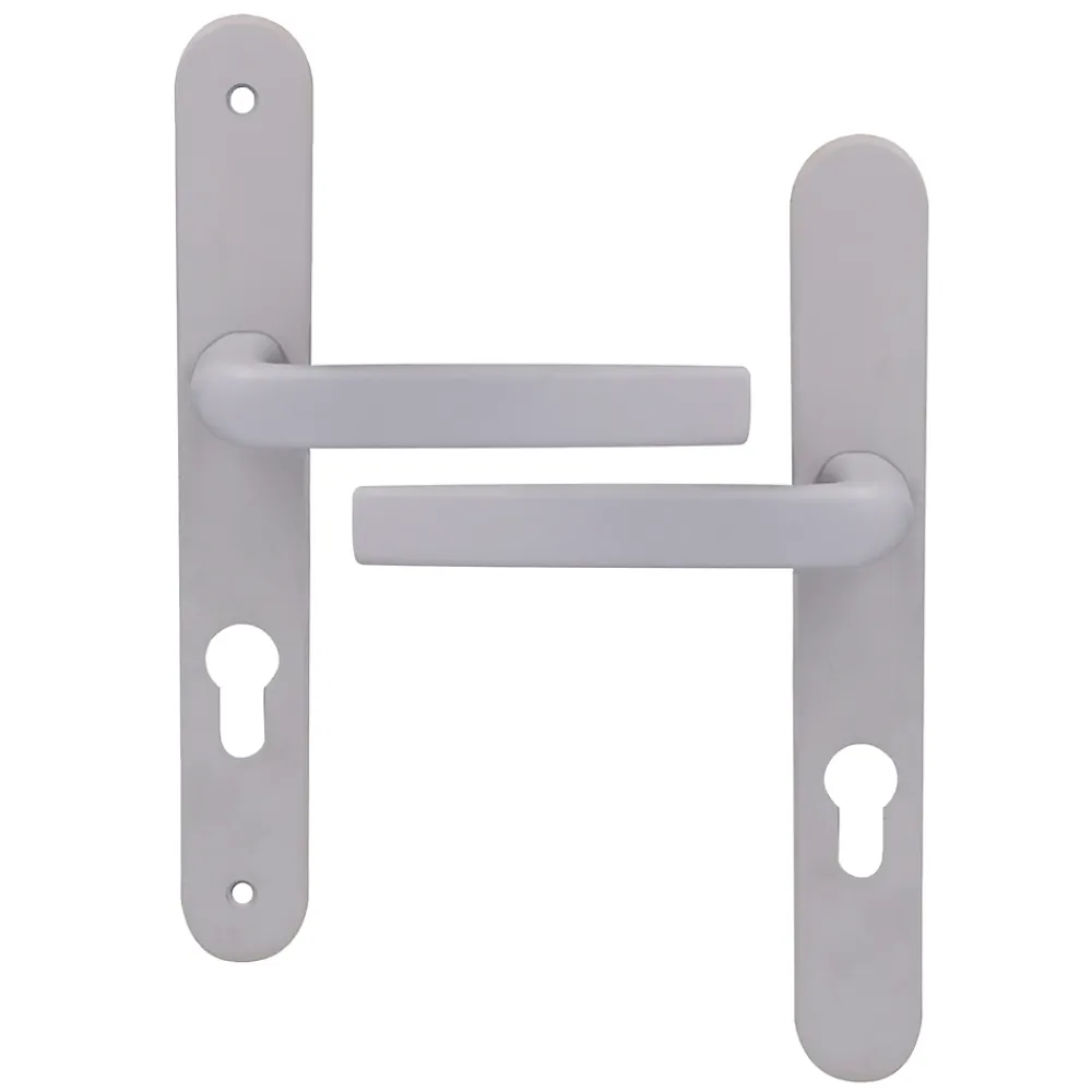 GoodHome Poignée De Porte Extérieure<Ensemble poignée sur plaque Incurvé Primel mat blanc L.126mm x l.33mm entraxe 195mm
