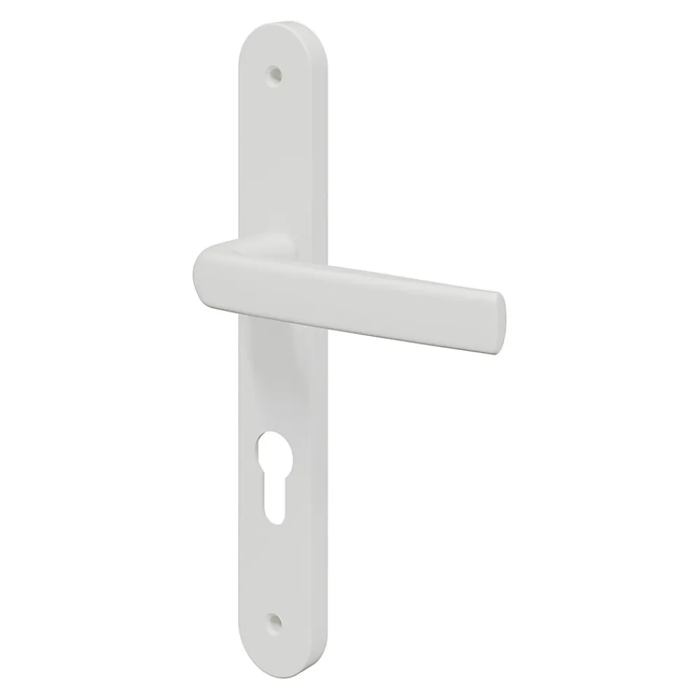 GoodHome Poignée De Porte Extérieure<Ensemble poignée sur plaque Incurvé Primel mat blanc L.126mm x l.33mm entraxe 195mm