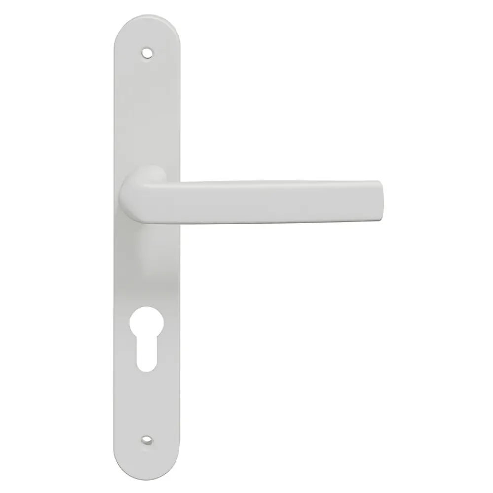 GoodHome Poignée De Porte Extérieure<Ensemble poignée sur plaque Incurvé Primel mat blanc L.126mm x l.33mm entraxe 195mm