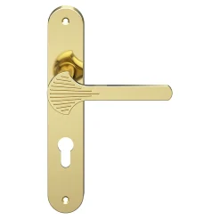 GoodHome Ensemble poignée sur plaque rond Rubian effet laiton doré L.130mm x l.40mm entraxe 195mm- Poignée De Porte Extérieure