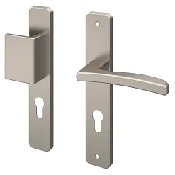GoodHome Ensemble poignée sur plaque rectangulaire Irvil effet nickel satin gris l.x l.40mm entraxe 195mm- Poignée De Porte Extérieure