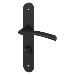 GoodHome Ensemble poignée sur plaque rond à condamnation Hirel effet nickel mat noir L.128mm x l.40mm entraxe 195mm- Poignée De Porte