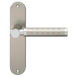 GoodHome Ensemble poignée sur plaque rond Brigg effet chrome et nickel satin gris L.132mm x l.40mm entraxe 165mm- Poignée De Porte