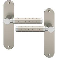 GoodHome Ensemble poignée sur plaque rond Brigg effet chrome et nickel satin gris L.132mm x l.40mm entraxe 165mm- Poignée De Porte