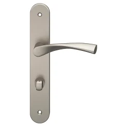 GoodHome Ensemble poignée sur plaque rond à condamnation Breage effet nickel satin gris L.120.5mm x l.40mm entraxe 195mm- Poignée De Porte