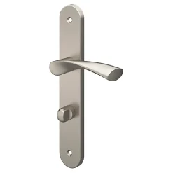 GoodHome Ensemble poignée sur plaque rond à condamnation Breage effet nickel satin gris L.120.5mm x l.40mm entraxe 195mm- Poignée De Porte