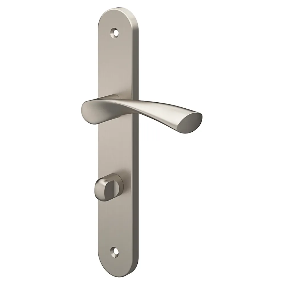 GoodHome Ensemble poignée sur plaque rond à condamnation Breage effet nickel satin gris L.120.5mm x l.40mm entraxe 195mm- Poignée De Porte
