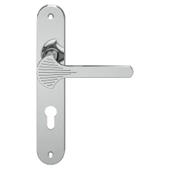 GoodHome Ensemble poignée sur plaque rond Rubian effet chromé gris L.130mm x l.40mm entraxe 195mm- Poignée De Porte Extérieure