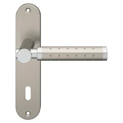 GoodHome Ensemble poignée sur plaque rond serrure Brigg effet chrome et nickel satin gris L.132mm x l.40mm entraxe 165mm- Poignée De Porte