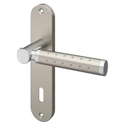 GoodHome Ensemble poignée sur plaque rond serrure Brigg effet chrome et nickel satin gris L.132mm x l.40mm entraxe 165mm- Poignée De Porte