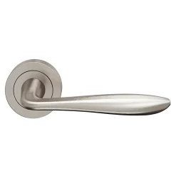 GoodHome Poignée De Porte<Ensemble poignée sur rosace Incurvé à visser Meham effet nickel satin gris Ø52mm