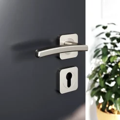 GoodHome Ensemble poignée sur rosace Carré à visser Irvil effet nickel satin gris Ø52.5mm- Poignée De Porte