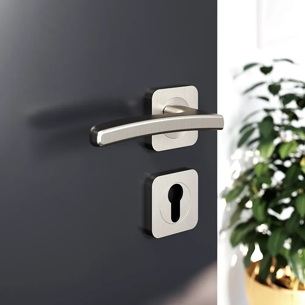 GoodHome Ensemble poignée sur rosace Carré à visser Irvil effet nickel satin gris Ø52.5mm- Poignée De Porte