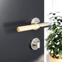 GoodHome Ensemble poignée sur rosace rond à visser Hezo effet nickel satin chromé Ø50mm- Poignée De Porte