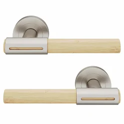 GoodHome Ensemble poignée sur rosace rond à visser Hezo effet nickel satin chromé Ø50mm- Poignée De Porte