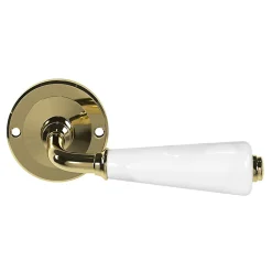 GoodHome Ensemble poignée sur rosace Incurvé vis traversante ou à vis Porcelaine Vras brillant or Ø48mm- Poignée De Porte