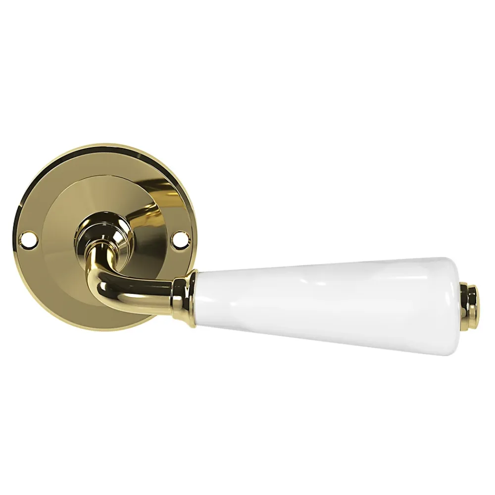 GoodHome Ensemble poignée sur rosace Incurvé vis traversante ou à vis Porcelaine Vras brillant or Ø48mm- Poignée De Porte