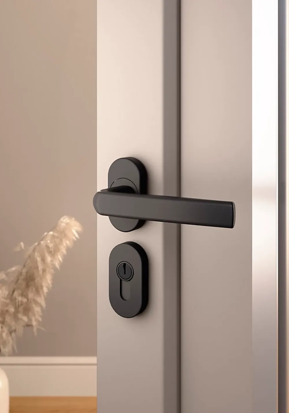 GoodHome Poignée De Porte Extérieure<Ensemble poignée sur rosace Sel scroll à visser Primel mat gris anthracite