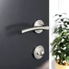 GoodHome Poignée De Porte<Ensemble poignée sur rosace rond à visser Hirel effet nickel satin gris Ø50mm