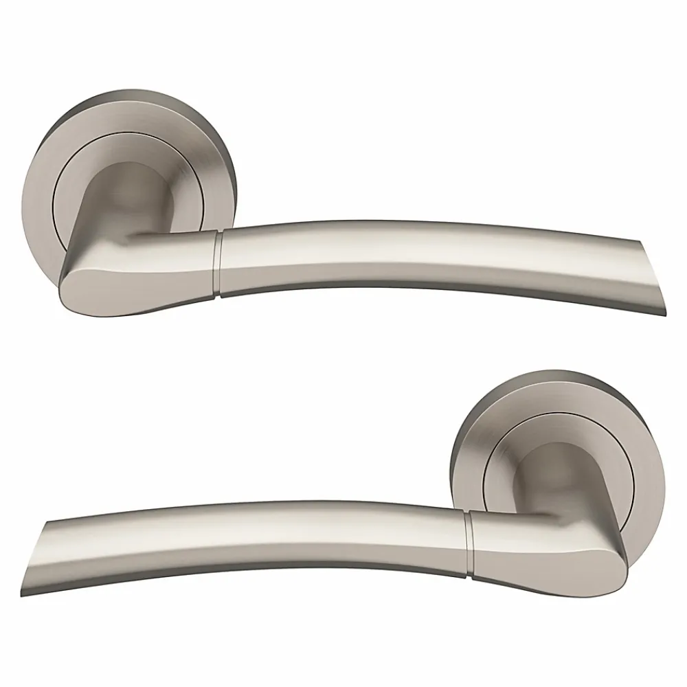 GoodHome Poignée De Porte<Ensemble poignée sur rosace rond à visser Hirel effet nickel satin gris Ø50mm