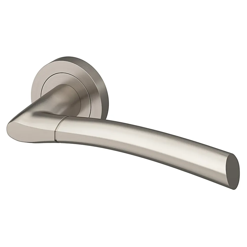 GoodHome Poignée De Porte<Ensemble poignée sur rosace rond à visser Hirel effet nickel satin gris Ø50mm