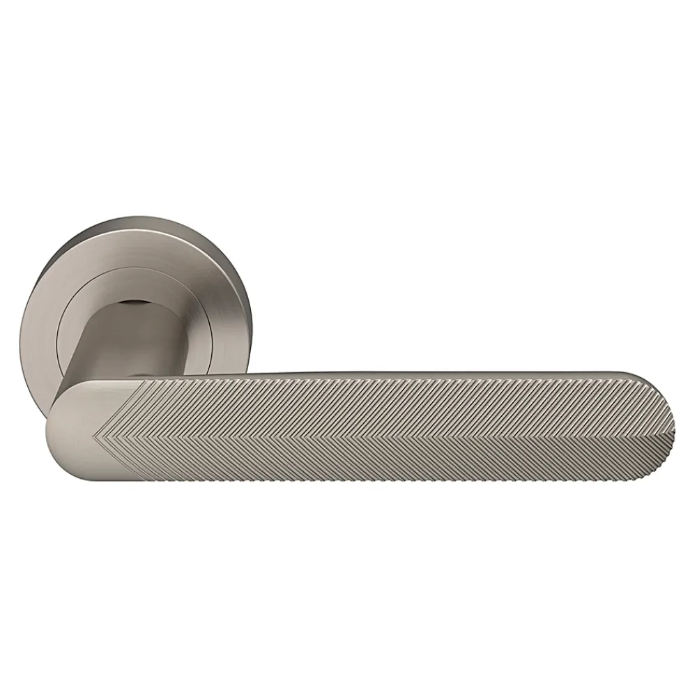 GoodHome Poignée De Porte<Ensemble poignée sur rosace rond à visser Garlan effet nickel satin gris Ø50mm