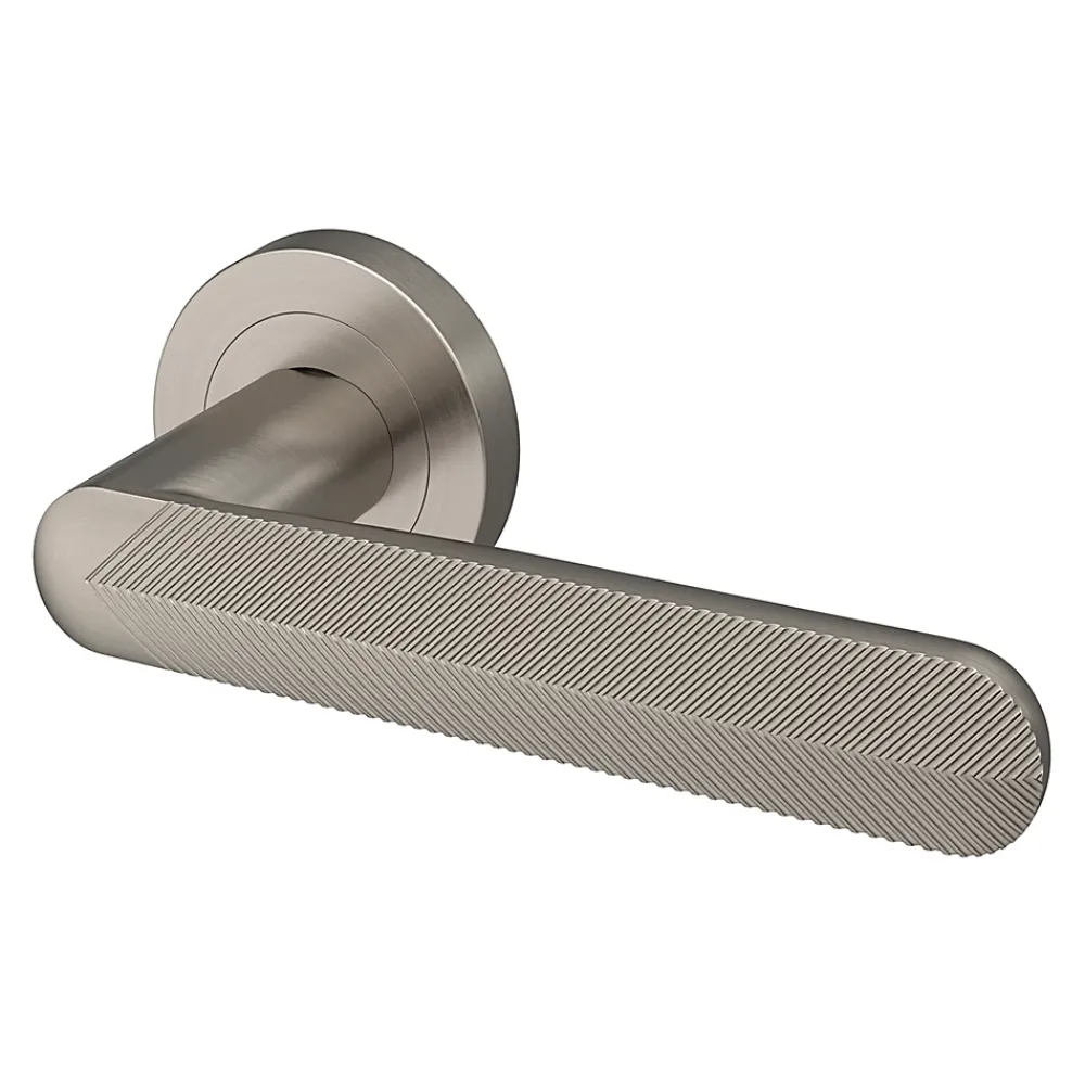 GoodHome Poignée De Porte<Ensemble poignée sur rosace rond à visser Garlan effet nickel satin gris Ø50mm