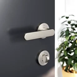 GoodHome Ensemble poignée sur rosace rond à visser Minzh effet nickel satin gris Ø50mm- Poignée De Porte