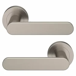 GoodHome Ensemble poignée sur rosace rond à visser Minzh effet nickel satin gris Ø50mm- Poignée De Porte
