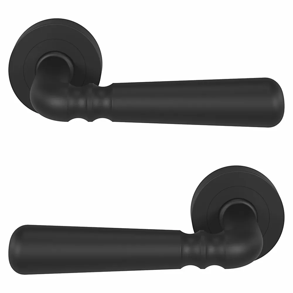 GoodHome Poignée De Porte<Ensemble poignée sur rosace rond à visser Kilhog mat noir Ø50mm