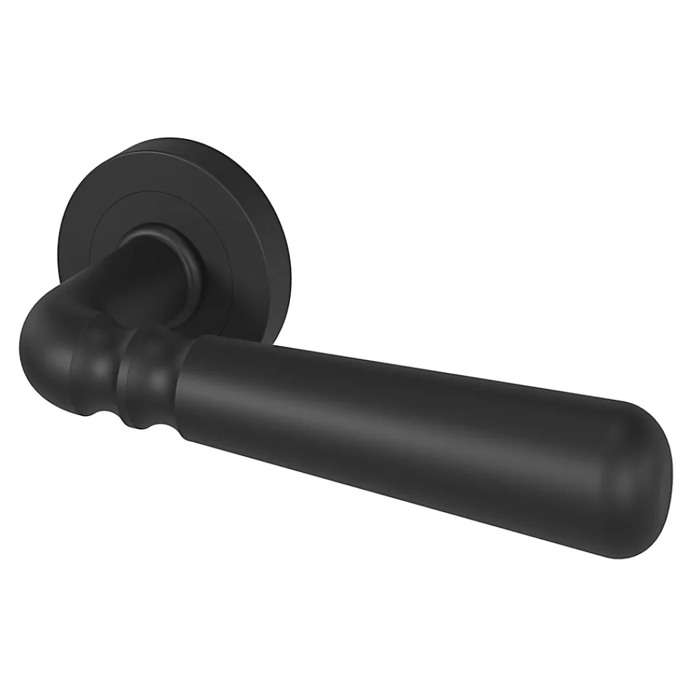 GoodHome Poignée De Porte<Ensemble poignée sur rosace rond à visser Kilhog mat noir Ø50mm