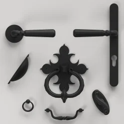 GoodHome Poignée De Porte<Ensemble poignée sur rosace rond à visser Kilhog mat noir Ø50mm