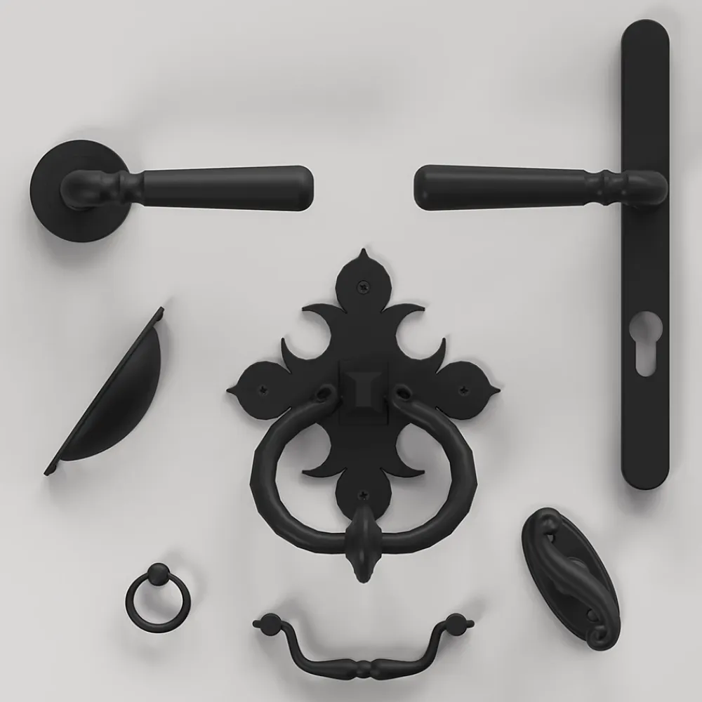GoodHome Poignée De Porte<Ensemble poignée sur rosace rond à visser Kilhog mat noir Ø50mm